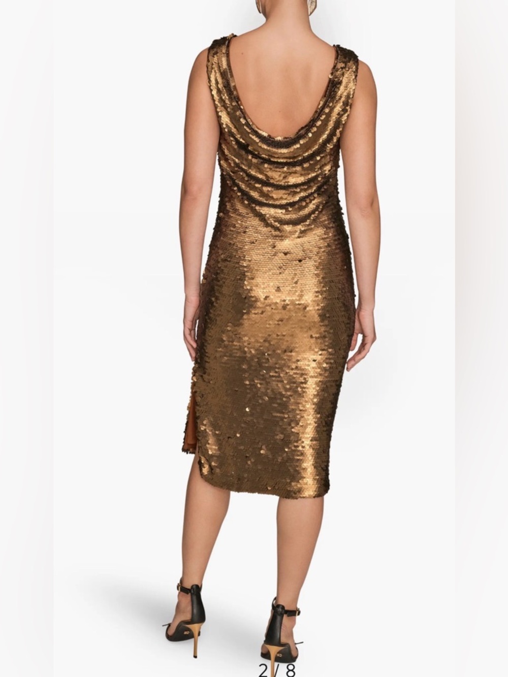 NEW Donna Karan Sequin Cowl Back Midi Dress, Size 6